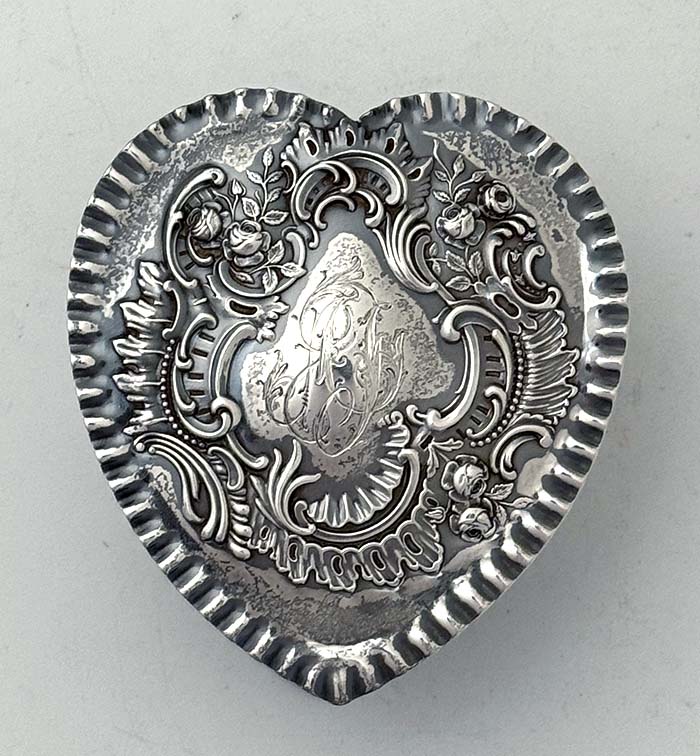 Durgin antique sterling silver heart shaped box